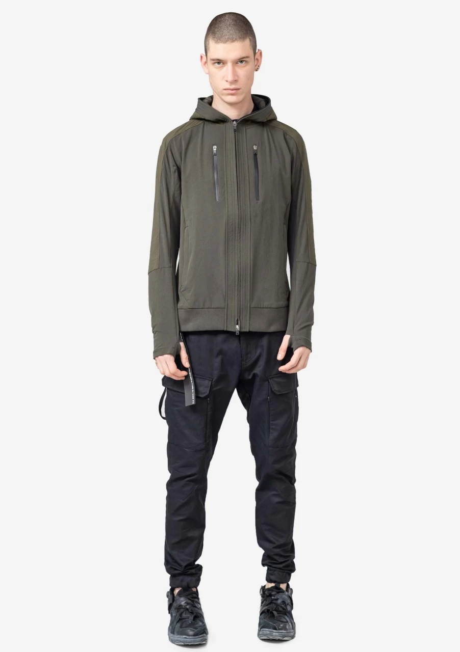 KRAKATAU Stretchy Nylon Hooded Jacket for Men & Women - Lightweight Water-Resistant Windbreaker with Adjustable Drawstring