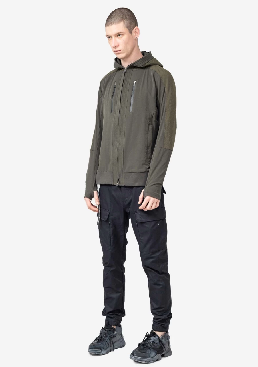 KRAKATAU Stretchy Nylon Hooded Jacket for Men & Women - Lightweight Water-Resistant Windbreaker with Adjustable Drawstring