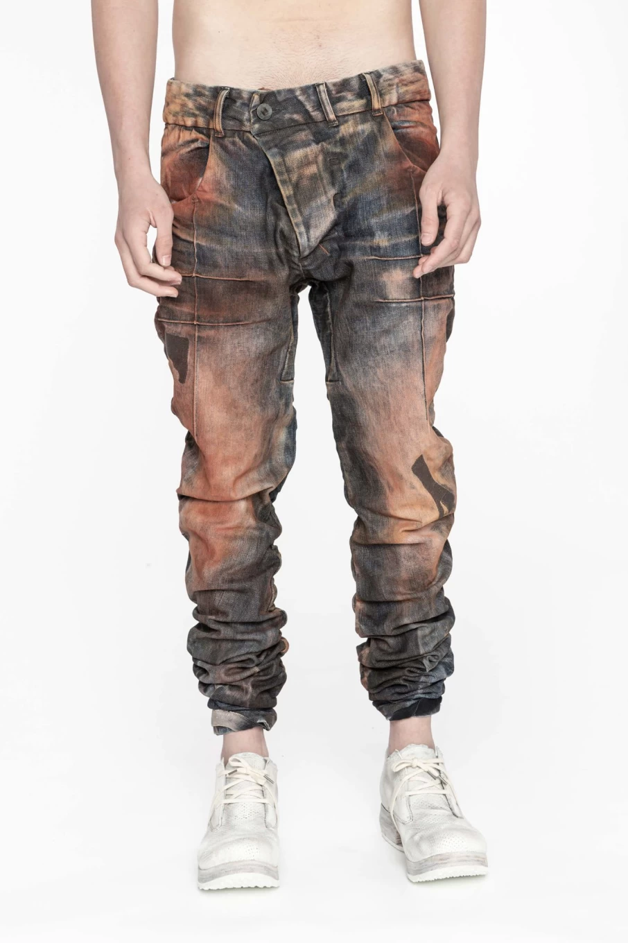 BORIS BIDJAN SABERI P13.D TF Men's Streetwear Pants - Black Distressed Denim Trousers