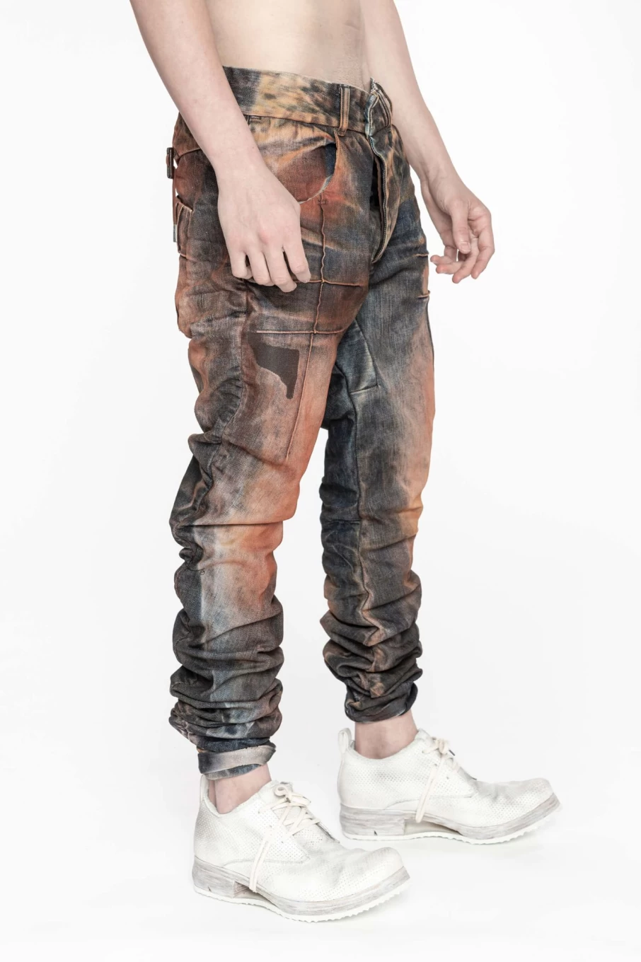 BORIS BIDJAN SABERI P13.D TF Men's Streetwear Pants - Black Distressed Denim Trousers