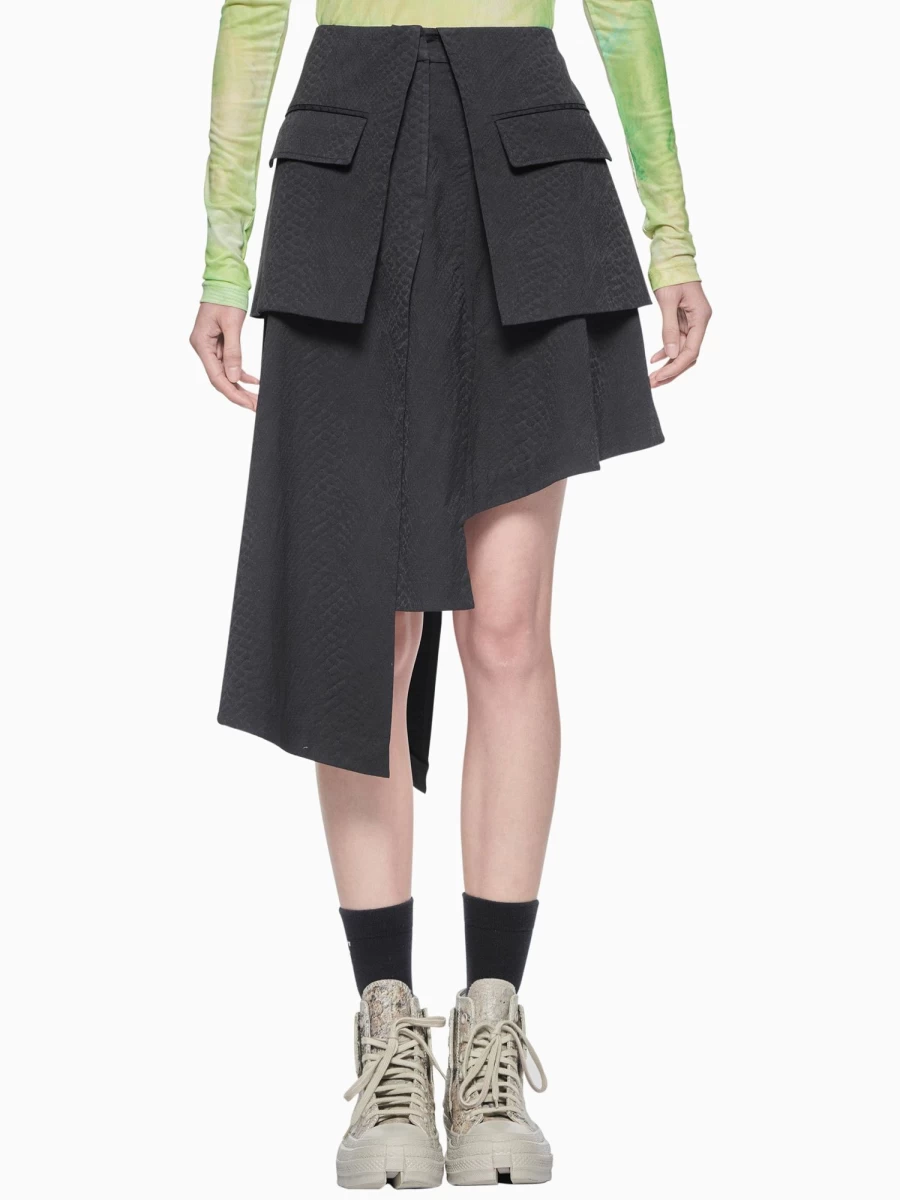 Feng Chen Wang Patch Pocket Skirt - Women's High Waist Denim A-Line Mini Skirt with Front Pockets