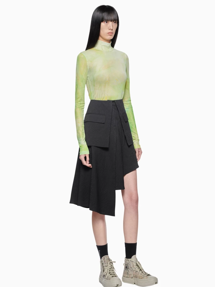 Feng Chen Wang Patch Pocket Skirt - Women's High Waist Denim A-Line Mini Skirt with Front Pockets