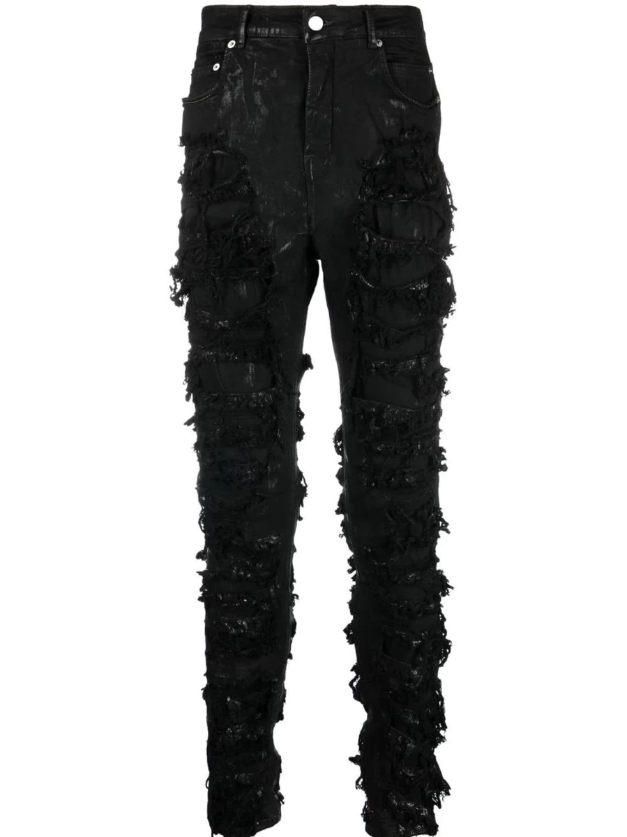 Rick Owens DRKSHDW Detroit Cut Distressed Denim Pants Men's High-Quality Slim Fit Jeans