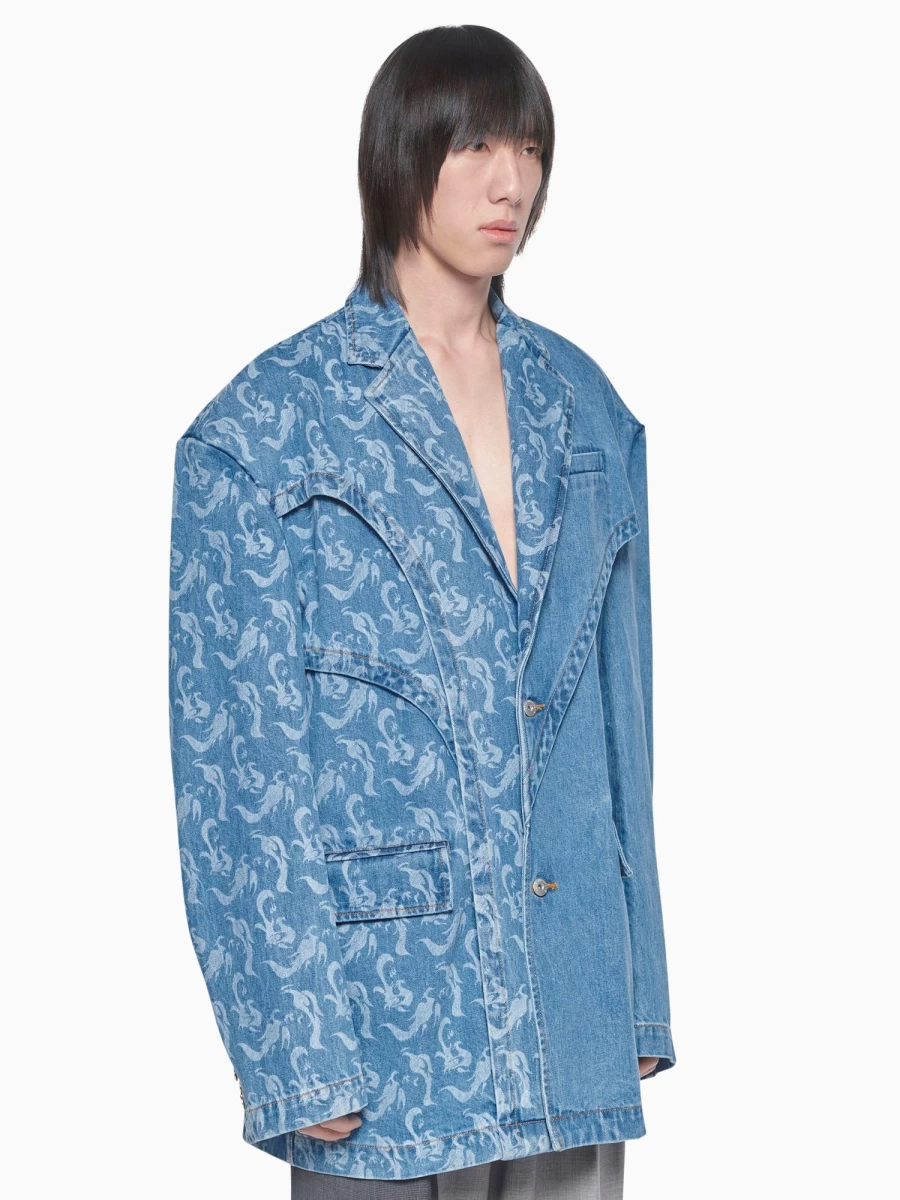 Feng Chen Wang Denim Jacket with Phoenix Design - Premium Streetwear Coat for Men & Women