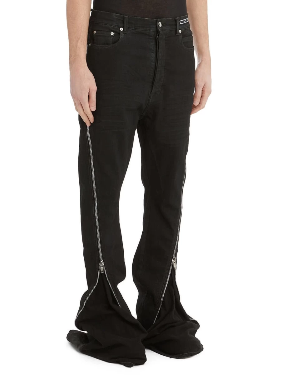Rick Owens DRKSHDW Bolan Banana Distressed Denim Pants - Slim Fit Black Jeans