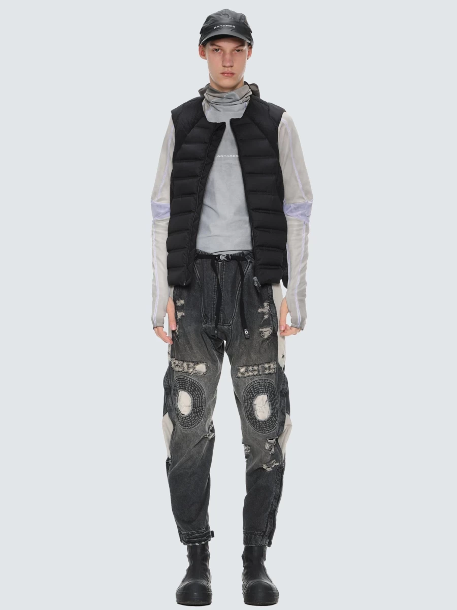 HAMCUS Geo Panel Distressed Jeans - Vintage Soda Wash Denim Pants for Men & Women