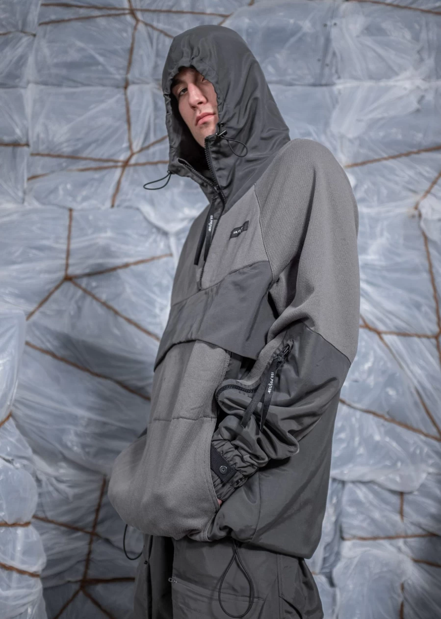 ISO.POETISM Desio Mixed Fabric Hoodie - Stylish Unisex Streetwear Pullover