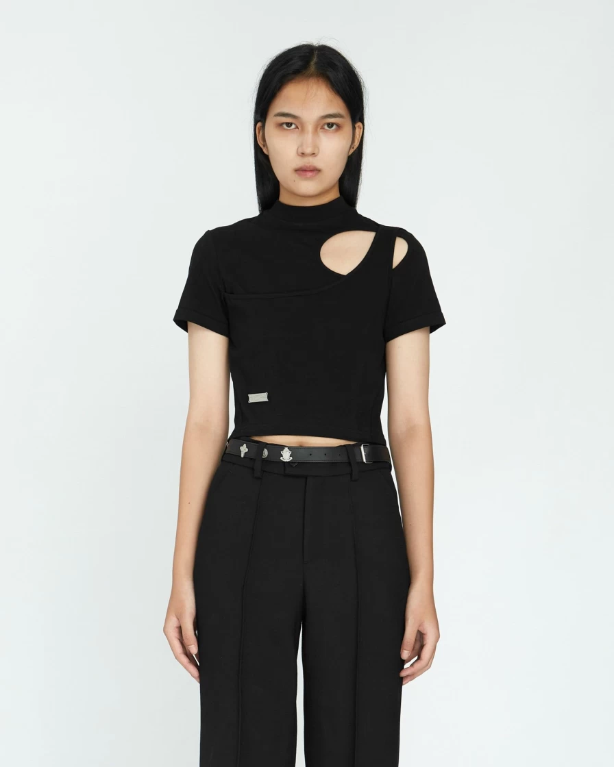 C2H4 Arc Layered Cut-Out Oversized T-Shirt - Distressed Streetwear Tee for Men and Women