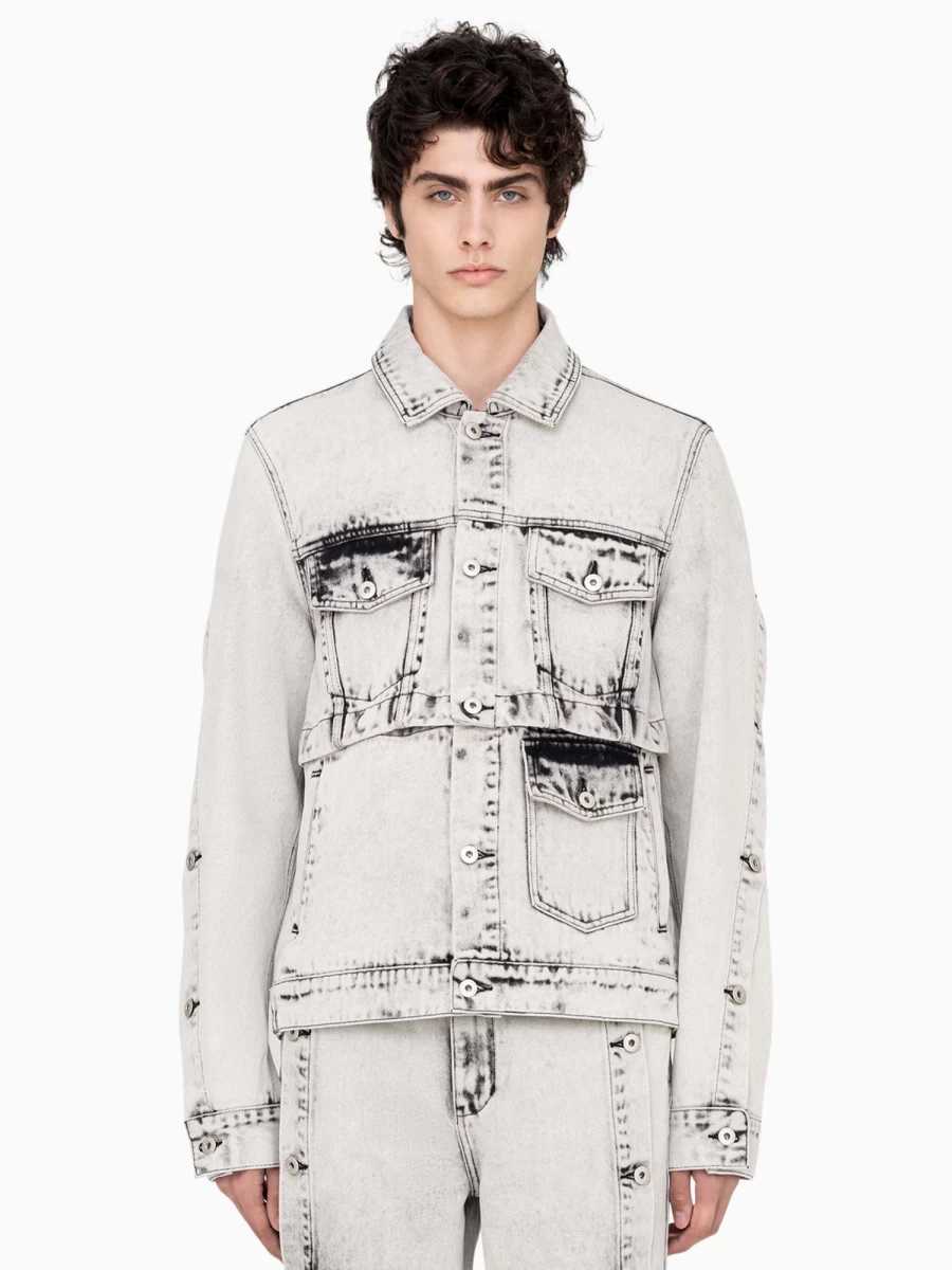 Feng Chen Wang Unisex Distressed Denim Jacket | 2-in-1 Reversible Design | Oversized Fit