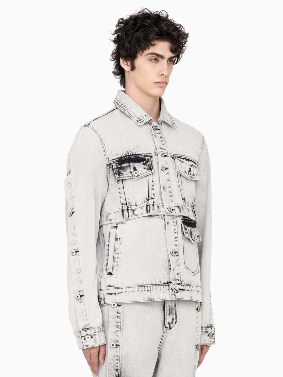 Feng Chen Wang Unisex Distressed Denim Jacket | 2-in-1 Reversible Design | Oversized Fit