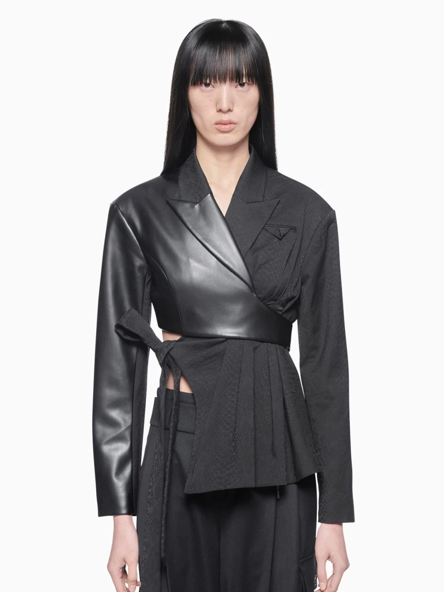 Feng Chen Wang Wraparound Jacket - Designer Unisex Outerwear Coat with Asymmetrical Style