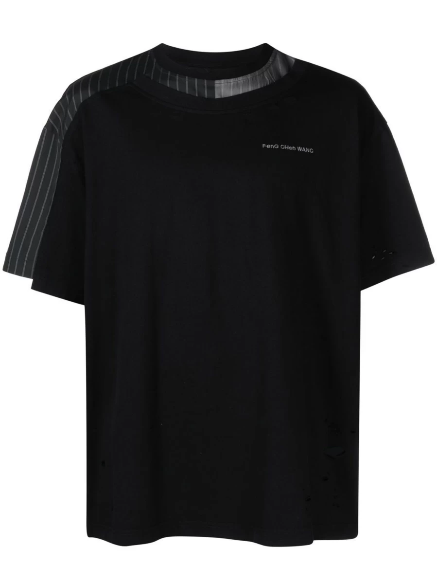 Feng Chen Wang Patchwork Striped Cotton T-Shirt - Men's Designer Casual Tee