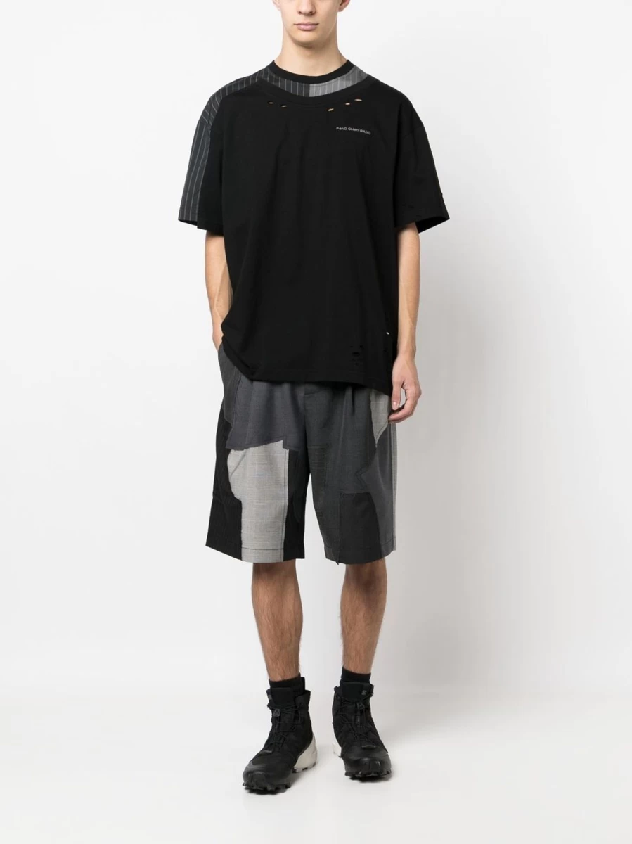 Feng Chen Wang Patchwork Striped Cotton T-Shirt - Men's Designer Casual Tee