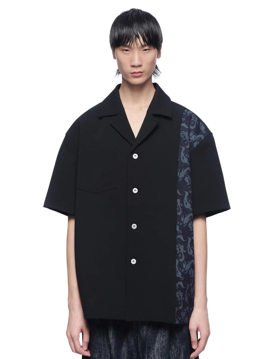 Feng Chen Wang Men's Phoenix Embroidered Panel Shirt - Designer Streetwear Fashion